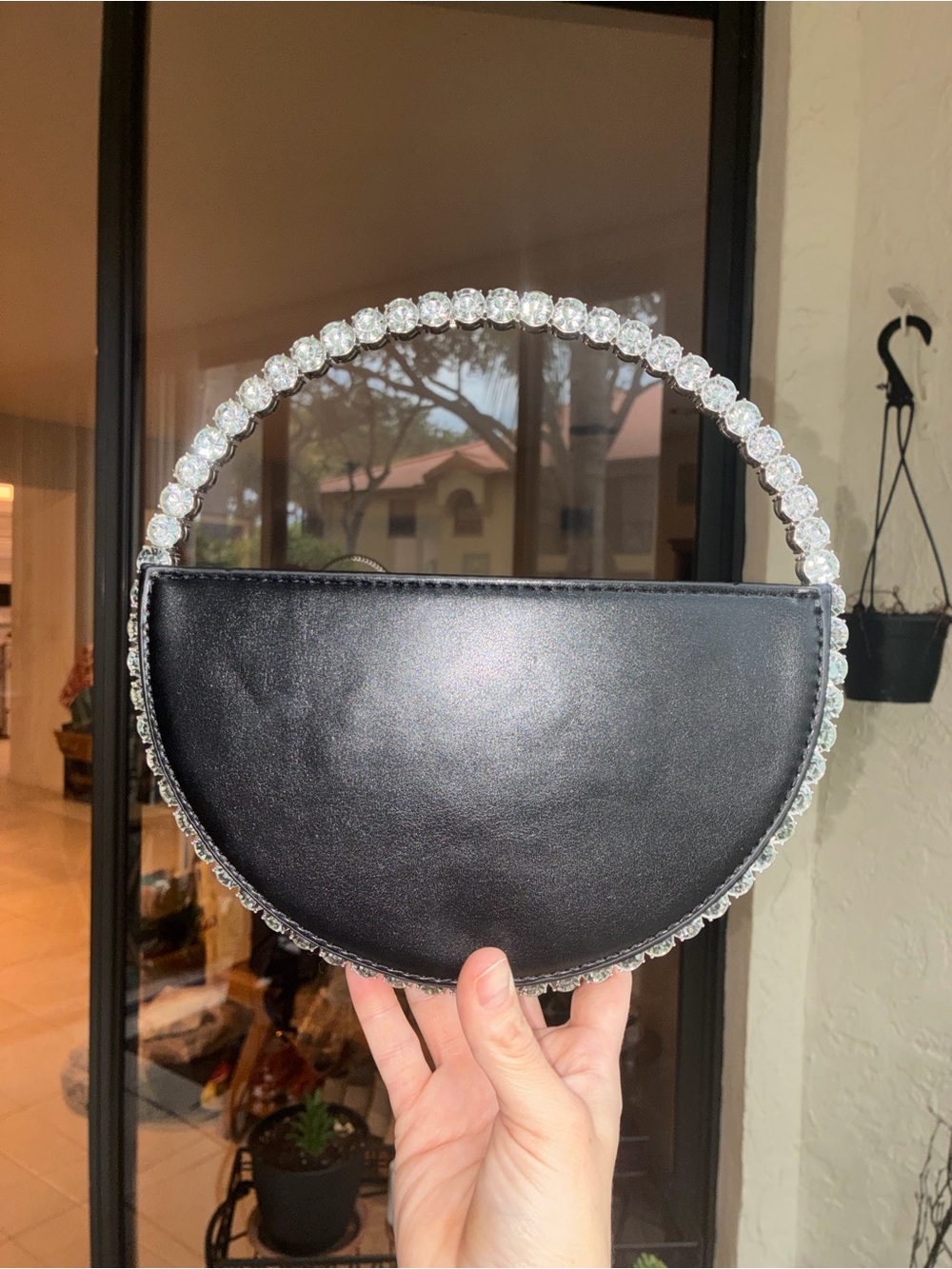 Crystal-Handle Black Semi-Circle Evening Clutch - Picture 5 of 10